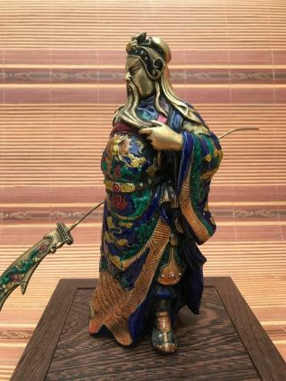 Chinese antiques Cloisonne bronze ware Guan Yu statue T009 3