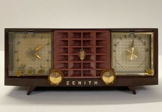 Vintage 1950s Old Zenith Mid Century Antique Clock Art Deco Tube Radio