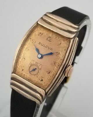 Rare Vintage Bulova 10ba Mens Watch – Fancy Ribbed Rose Gold F Sterling Ss Case