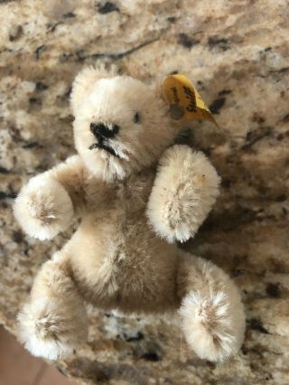 Steiff Miniature 3” Mohair Teddy Bear 0201/11 W/ Button And Tag Made In Austria