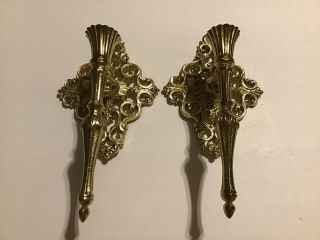 Vintage Wall Candle Sconces Gold Tone Ornate Metal Brass Wall Candle Holders 11 "