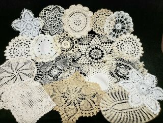 20 Vintage Antique Hand Crocheted Doily Tablecloth White 5 - 16 " Wedding Crafts