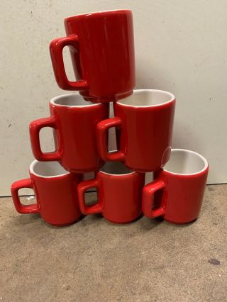 6 Vintage Dcc Usa Heavy Ceramic Restaurant Diner Ware Mugs Cups Red Rare