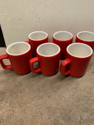 6 Vintage DCC USA Heavy Ceramic Restaurant Diner Ware Mugs Cups Red RARE 2
