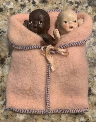 Antique Black Americana & White Bisque 3.  5” Jointed Babies Made In Japan