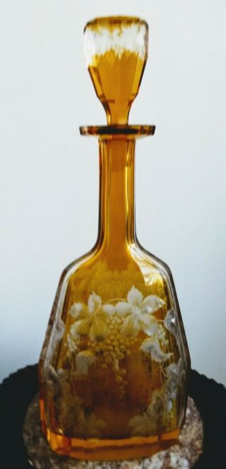 Amber Cut To Clear Decanter Moser Bohemia Antique Very Rare