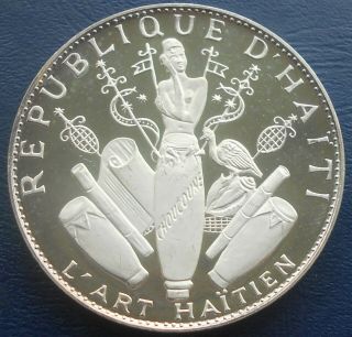 Rare.  999 Silver 1970 Haiti 25 Gourdes Haitian Art Low Mintage Big 60 Mm 3.  78 Oz