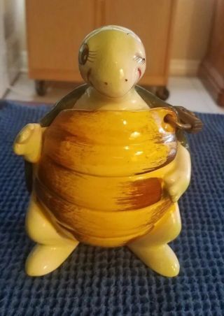 Enesco Vintage Winking Ceramic Turtle Bank - Rare With Lock,  No Key,  7 " Tall