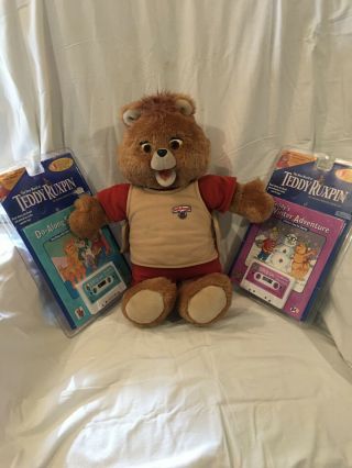 Vintage Teddy Ruxpin With 3 Tapes/2 Books 1985