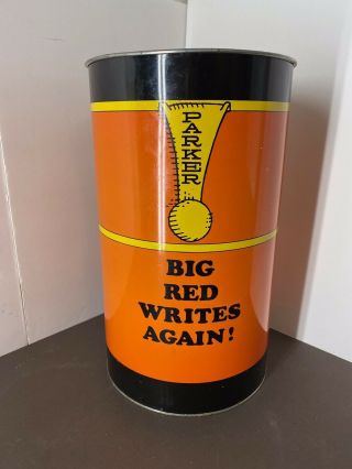 Extremely Rare Parker Big Red Pen Trash Can 1971 Usa Made Big Red Writes Again