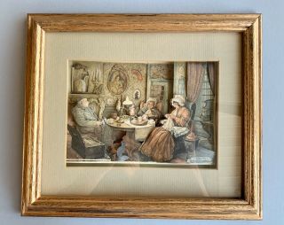 Vintage Anton Pieck 3d Framed Shadow Box Paper Art Work Dutch Family At Home