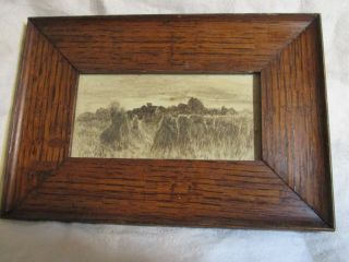 Small Piece Of Antique Art Work Unsigned,  In Arts Crafts Oak Frame