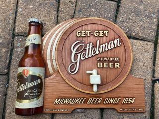 Vintage 1951 Get Get Gettelman Composite Bottle Beer Sign Rare &