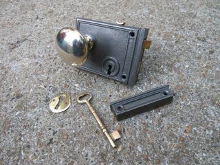 Reclaimed Edwardian Style Door Rim Lock Set - Related Keep Key Letter Box Handle