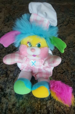 Vintage Popples 1988 Yellow Costume Chef Hat Cook Yellow Pink Blue Popple Rare