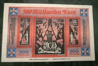 Rare Germany Bielefeld 500 Milliarden Mark 1922 Fabric Notgeld