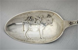 Antique Denver Colorado City Scape Handle Donkey Sterling Silver Souvenir Spoon 2