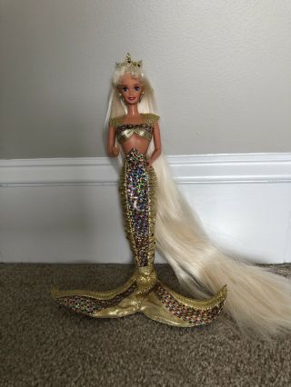 Vintage 1995 Jewel Hair Mermaid Barbie - Tail Crown Ring And Earrings