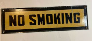 Vintage Antique Painted Metal No Smoking Sign 24”x7” Double Sided