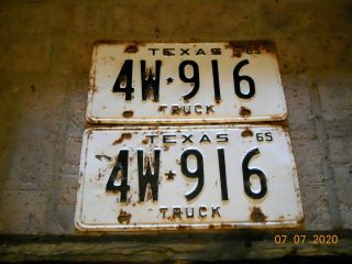 1965 Vintage Antique Texas Truck License Plates Pair 4w916.