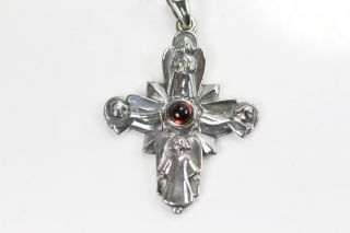 Rare James Avery Sterling Silver Angel Cross Garnet Pendant 6596