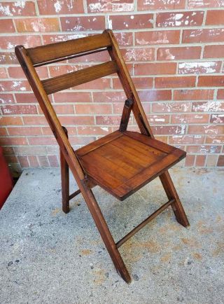 Vintage Wooden Slat Seat Folding Chair Dark Oak 5