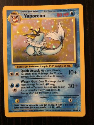 Vaporeon 12/64 Holo Rare Jungle Set Pokemon Card
