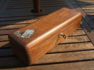 Vintage Art Deco Wood Glove Box Inside,  Lock With Key