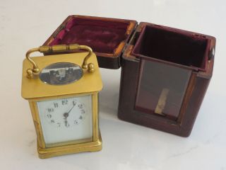 Rare Late 1800s Antique Brass French Edwardian Travel Carriage Clock With Case.