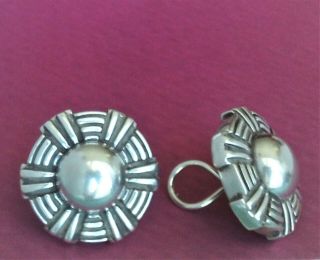 Rare Barry Kieselstein Cord Sterling Silver Art Deco Round Omega Clip Earrings