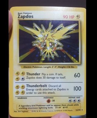 Pokemon Card Zapdos - Base Set - Rare Holo - Mint/near