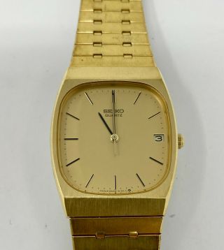 Vintage Seiko Men ' s Wrist Watch Date Quartz Gold Tone Band 6532 5119 2