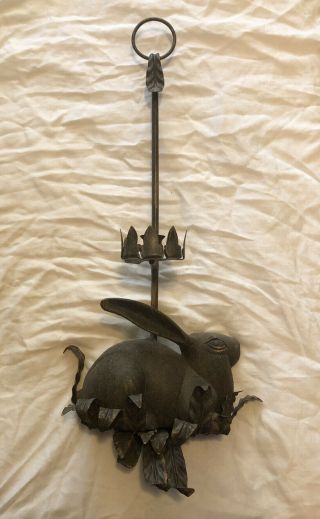 Vintage Cast Iron Hanging Rabbit Taper Candle Holder Rustic