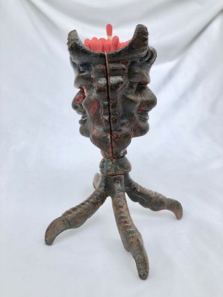 Antique 2 Faced Devil Claw Foot Cast Iron Match Candle Holder 2