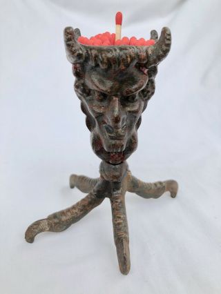 Antique 2 Faced Devil Claw Foot Cast Iron Match Candle Holder 3
