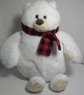 Animal Adventure White Polar Bear Teddy Plush Plaid Scarf Stuffed Toy 18 " Rare