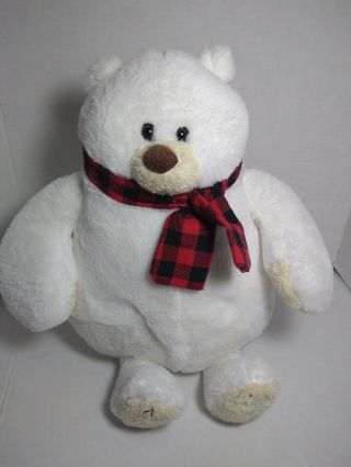 Animal Adventure White Polar Bear Teddy Plush Plaid Scarf Stuffed Toy 18 