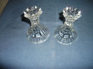 RARE Pair Fostoria American Cube Glass Candle Holder 4 Inch Tall Clear Crystal 3