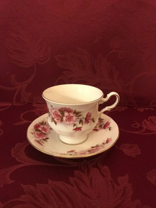 Vintage Rare Queen Anne Tea Cup And Saucer White With Pink Flowers