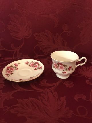 Vintage Rare Queen Anne Tea Cup and Saucer White with Pink Flowers 2