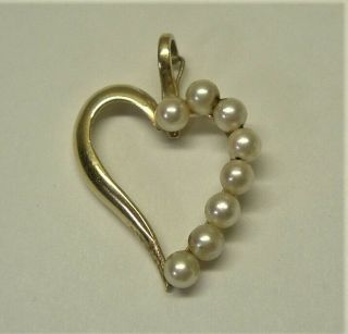 Vintage 14k 585 Yellow Gold & Pearl Heart Shaped Pendent 8 Pearls Estate Find
