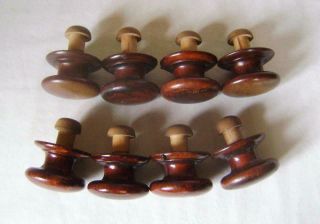 Set 8 Antique Mahogany Drawer Handles / Knobs Victorian With Wooden Screws
