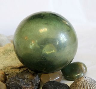 Vintage Japanese Glass Fishing Float Rare Makers Mark.  Olive Green (87)