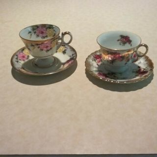 Vintage Royal Sealy Footed Tea Cup And Saucer Roses Gold Trim Japan