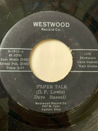 Rare Ohio Country Bopper 45/ Dave Russell " Paper Talk " Westwood Vg,  /vg Hear