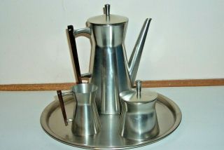 Vtg Metawa Holland Pewter Mid - Century Modern 4 Pc Coffee/tea Set