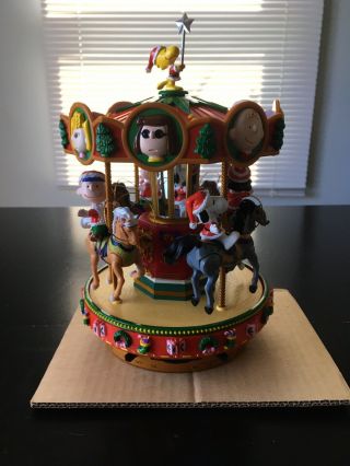 Peanuts Gang Snoopy Mr.  Christmas Holiday Carousel Merry Go Round Music Box Rare