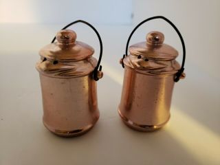 Vintage Copper Colored Salt & Pepper Shakers Teapot Coffee Percolator Rare