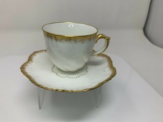 Antique A.  Lanternier Limoges,  France Teacup And Saucer Set White With Gold