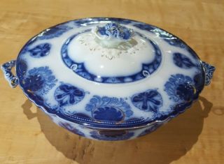Antique Flow Blue ♡ W.  H.  Grindley Trademark England Ro No 433087 Covered Tureen